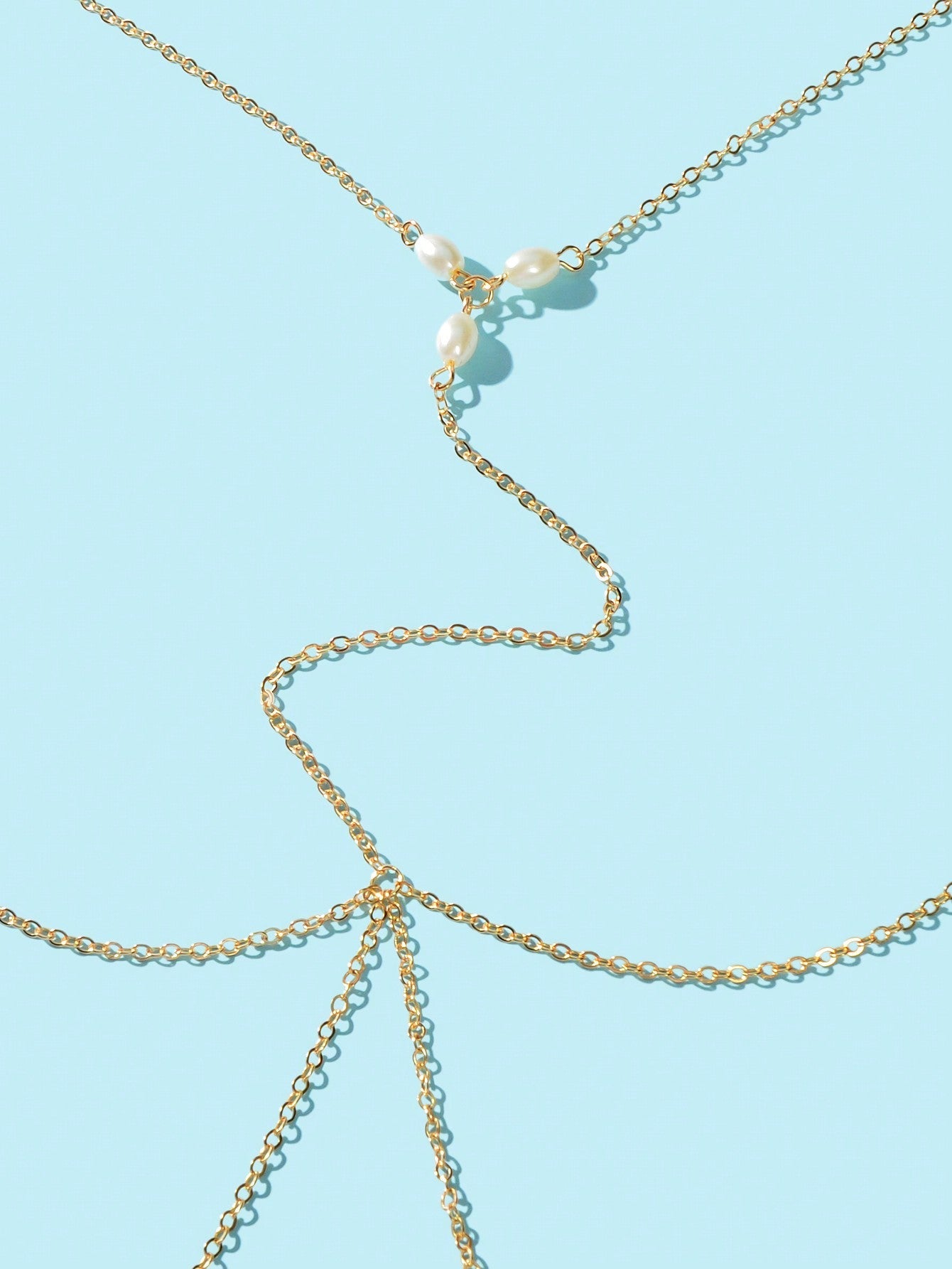 Gold Chain Pearl Accent Waist Body Chain Elegant Fashion Accessory-2