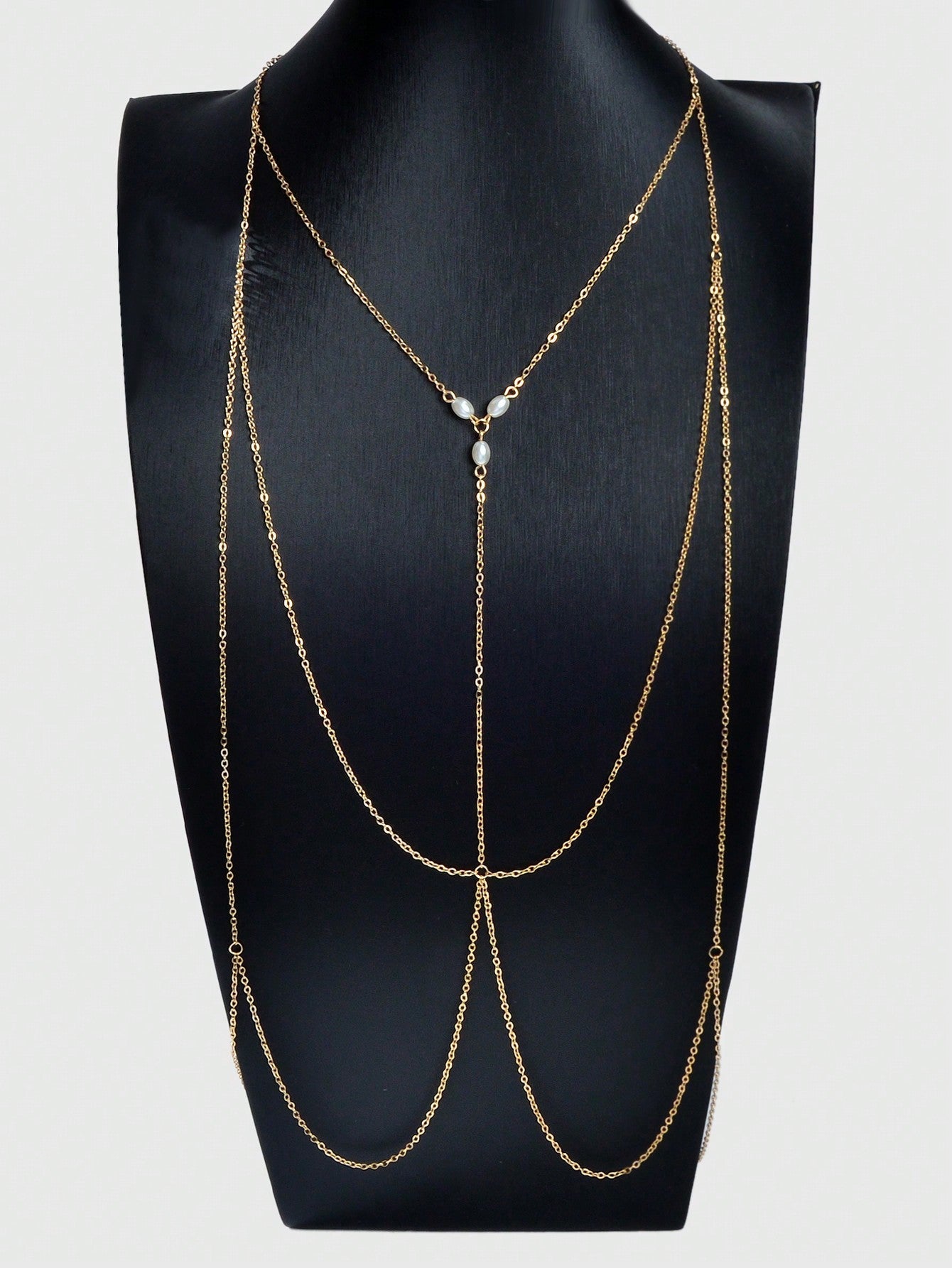 Gold Chain Pearl Accent Waist Body Chain Elegant Fashion Accessory-3